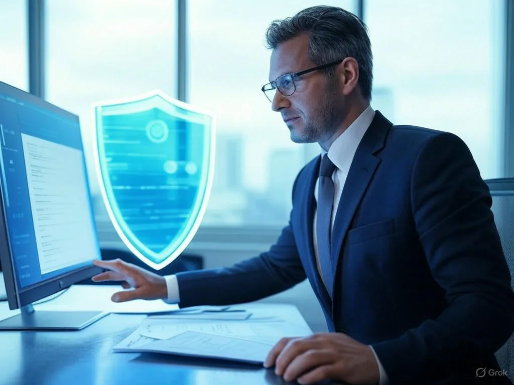 Forretningsprofesjonell som bruker Kai KI-assistent med personvernbeskyttelse